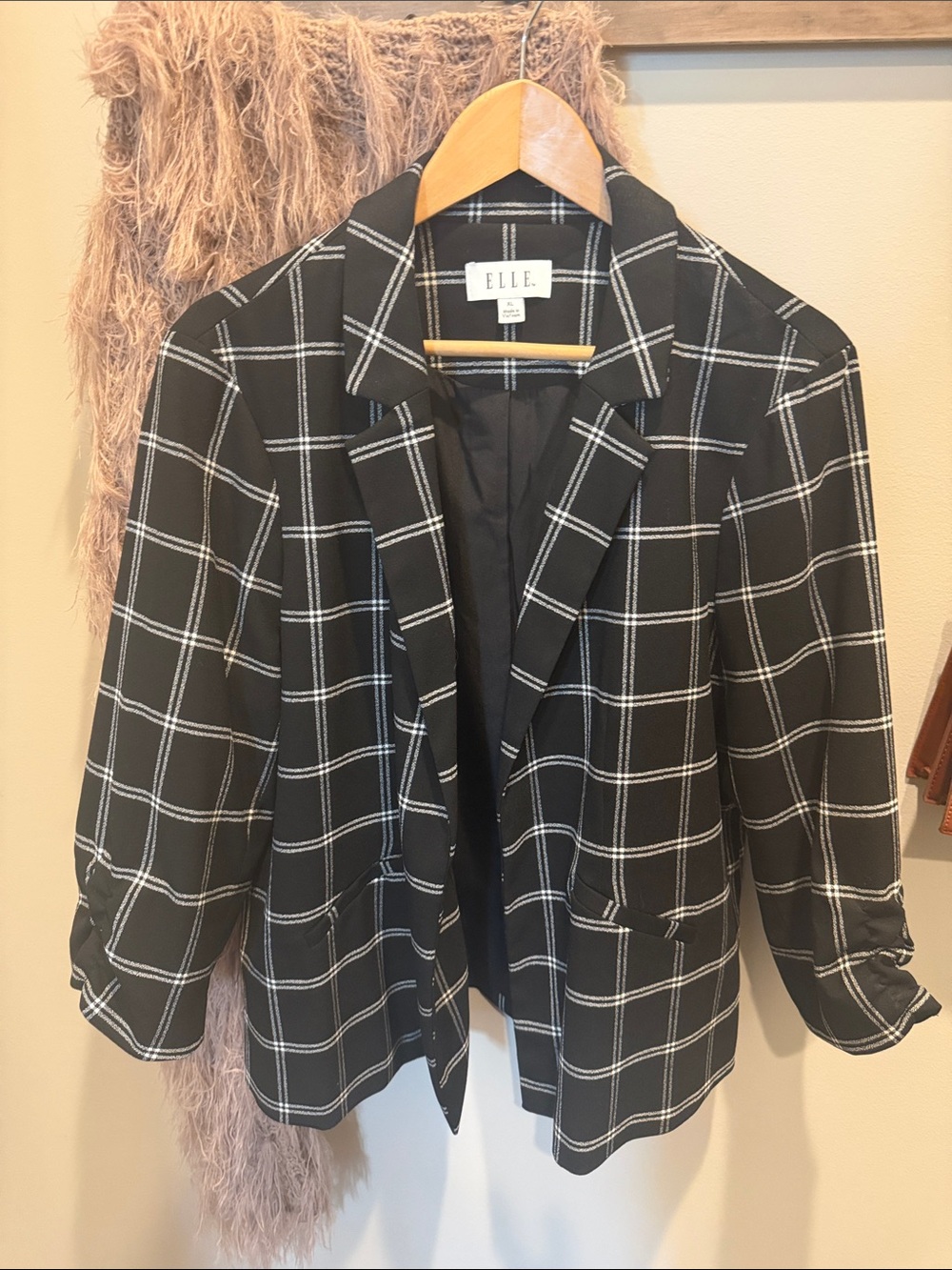ELLE Black Windowpane Plaid Blazer Jacket